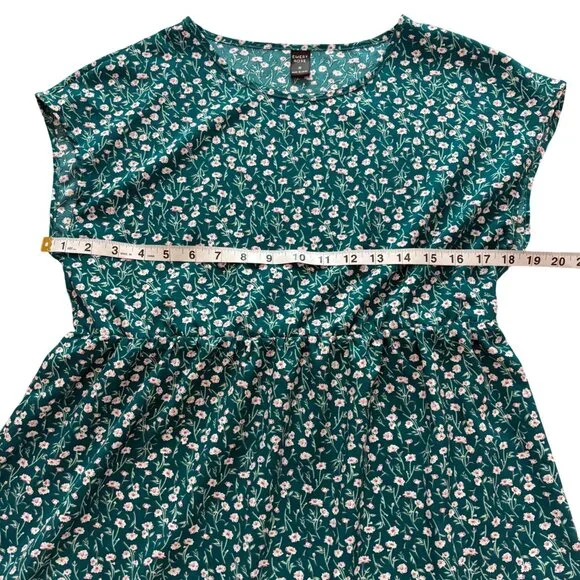 Emery Rose Teal Green Cottagecore Floral Midi Bohemian Dress W/ Short Sleeves M - Picture 7 of 9